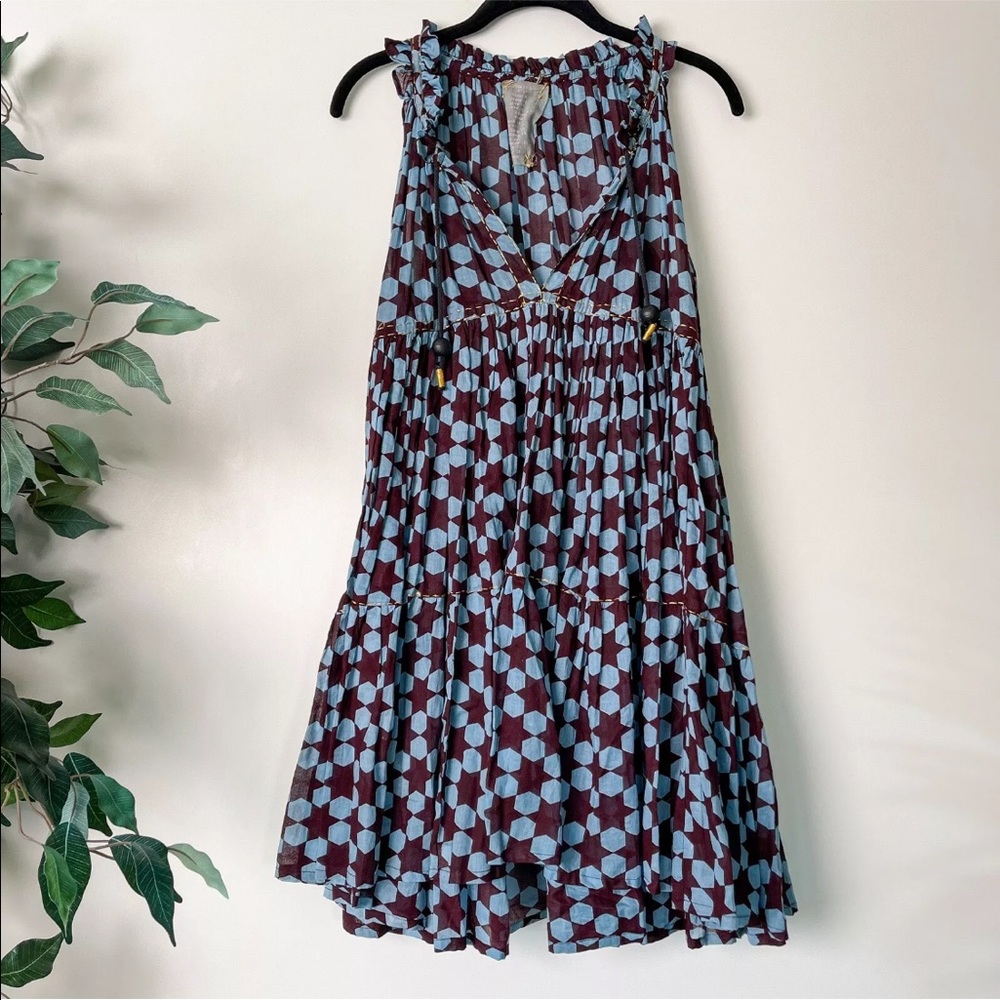Yvonne S Women's Sz M Brown & Blue Printed Mini Sleeveless Dress NWOT